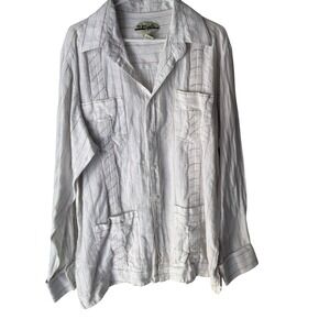 Mojito Linen Striped Long Sleeve Button Top 2XL White Lagen Relax Sustainable